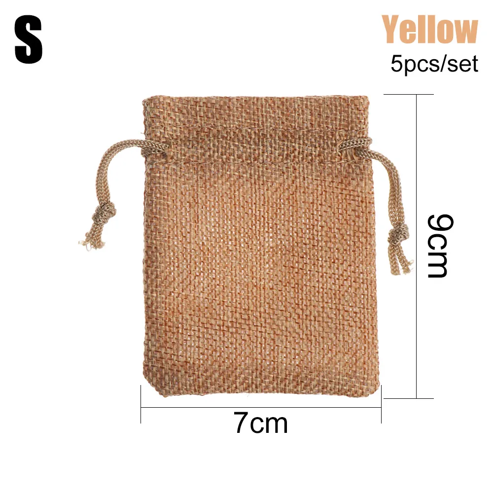 7x9cm yellow Новые 5 шт винтажные натуральные мешковины Hessian джутовые сумки ювелирные изделия упаковочный мешочек для свадьбы пользу мешки для конфет шнурок подарочная сумка 3 размера - Цвет: 7x9cm yellow
