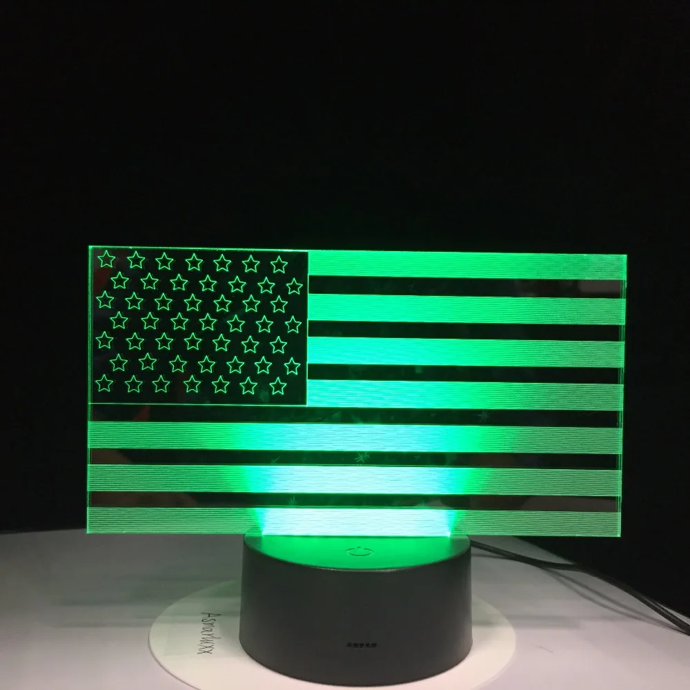 Американский флаг полосы настольная лампа 7 цветов Изменение USB Украшения в