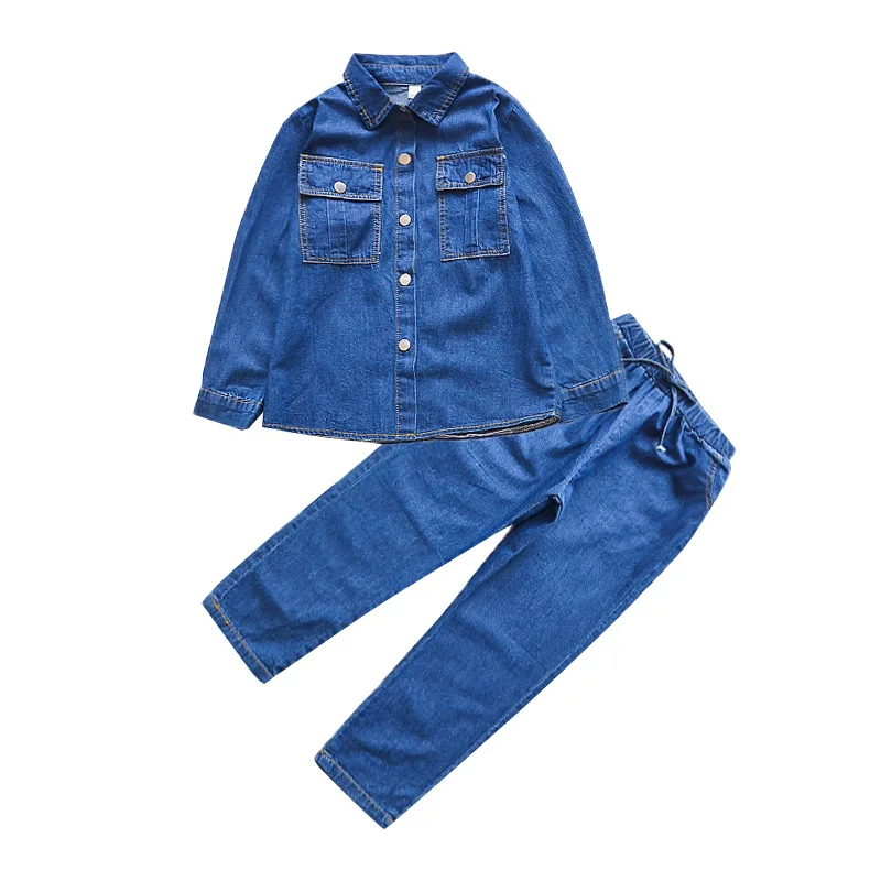 

Girls' Autumn Cowboy Pure Cotton Sports Leisure New Loose Korean Student Wear Cowboy Two Piece Set Girls Set