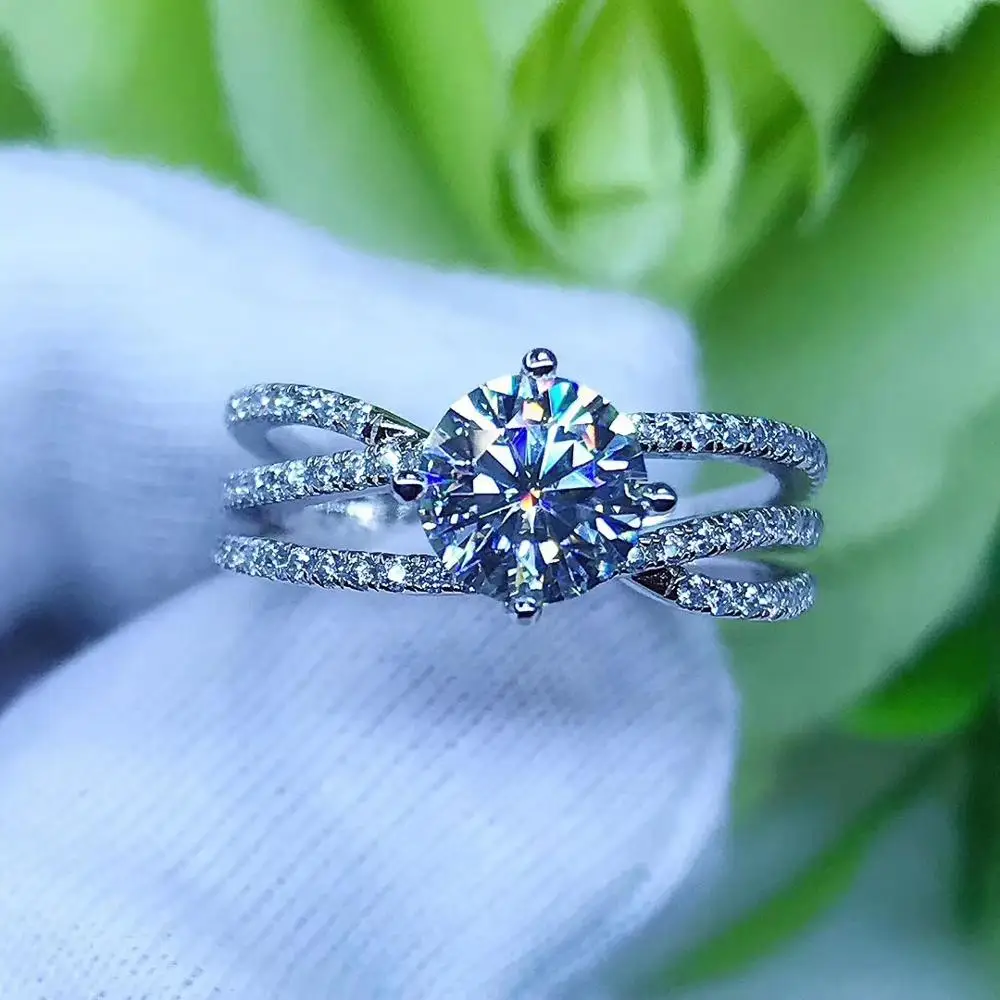 Круглое серебряное кольцо Moissanite 1ct D VVS роскошное моиссанитовое Weding для