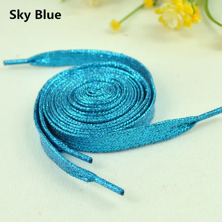 Sky blue Блестящие золотые и серебряные яркие шнурки 19 цветов 110 см кроссовки спортивная обувь шнурки - Цвет: Sky blue
