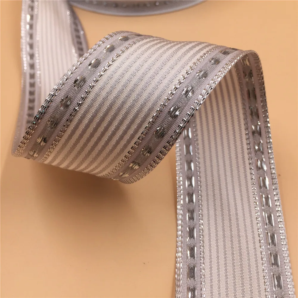 

38MM Wired Silver Metallic Ribbon with Stripes for Party Wedding Decoration Gift Wrapping Christmas DIY Material 25Yards N2053