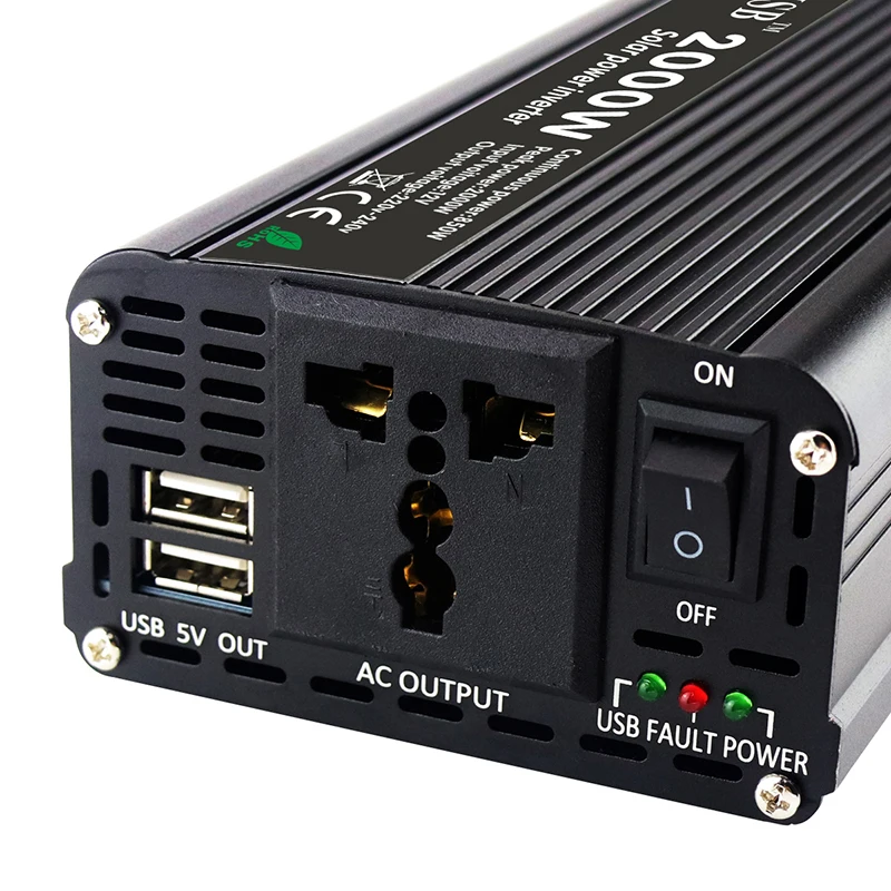 Автомобильный инвертор 2000 Вт Мощность Чистая синусоида Инвертор 12 В 110 220