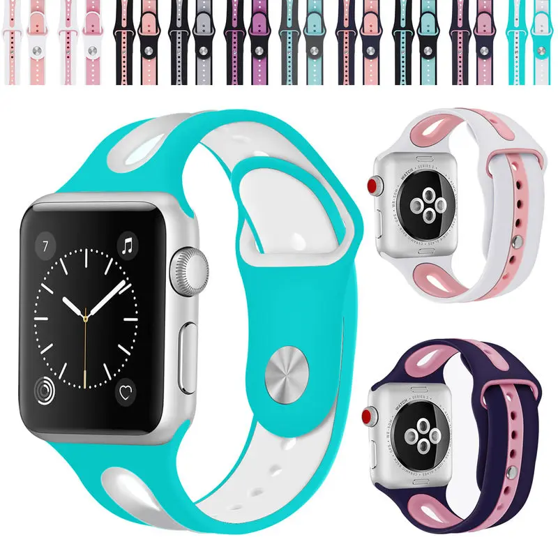 10 цветов силиконовый спортивный ремешок для Apple Watch Correa 42 мм 38 44 40 Iwatch Band Series 4 3 2 1