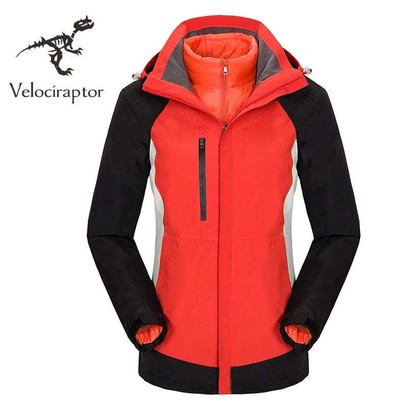 Men's Stand Collar Patchwork Down Lining Thick Waterproof Windproof Outdoor Hiking Jacket 2 Pieces Hat Liner Detachable | Мужская