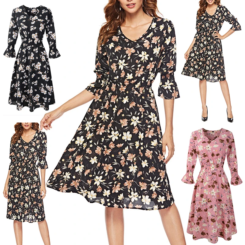 Женское Платье Коктейльное Летнее шифоновое 3/4 рукавами Открытое платье без