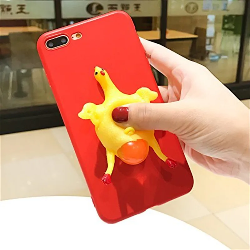 1Pcs For iPhone X Funny Chicken Lay Egg Relax Poke Squishy Phone Case 6 6s 7 8plus Back Cover for XR XSMAX |