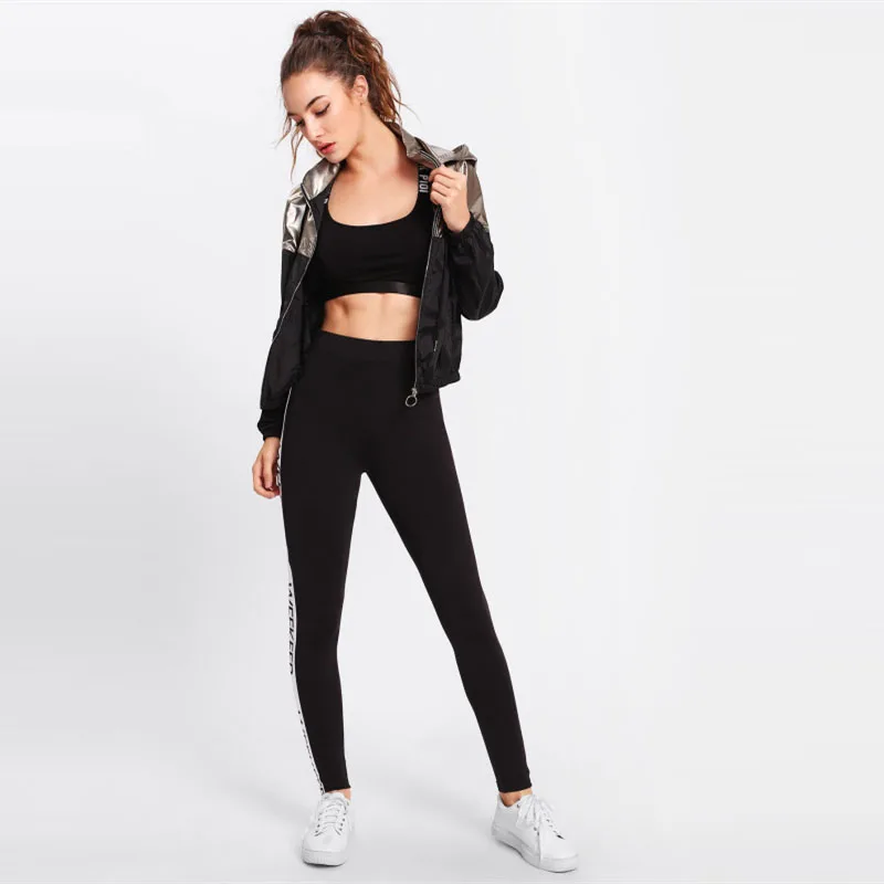 SweatyRocks двухцветная Повседневная куртка с капюшоном цвета металлик, женская одежда на завязках, верхняя одежда с карманами на молнии, одежда для активного отдыха