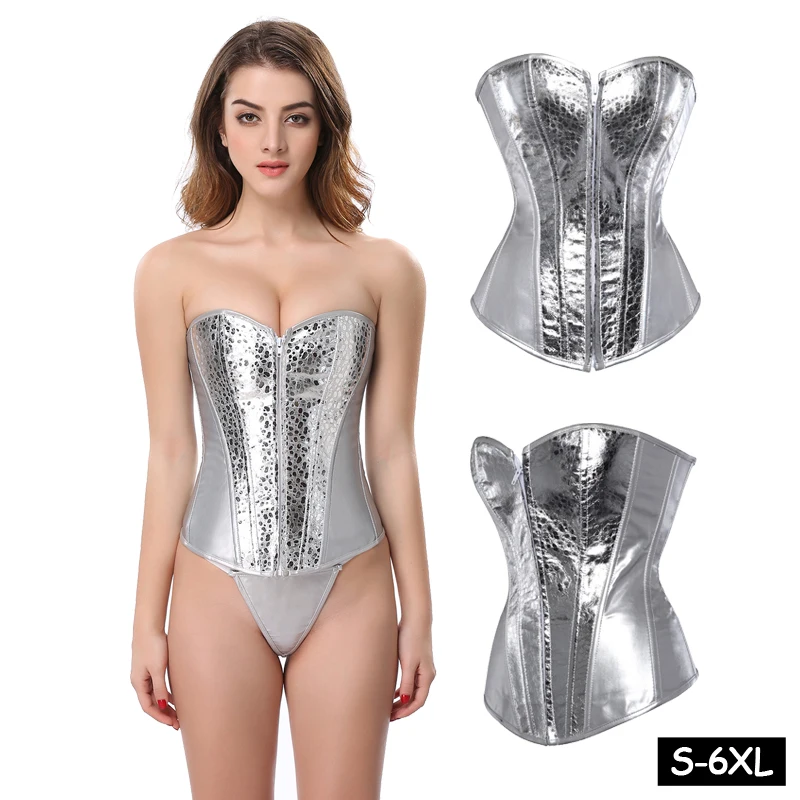 Женский модный серебристый корсет сексуальный стимпанк на молнии со шнуровкой