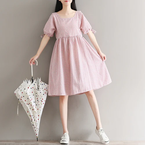 La MaxPa Mori Girl летнее женское Милое Платье голубое розовое клетчатое Femininos Vestidos с