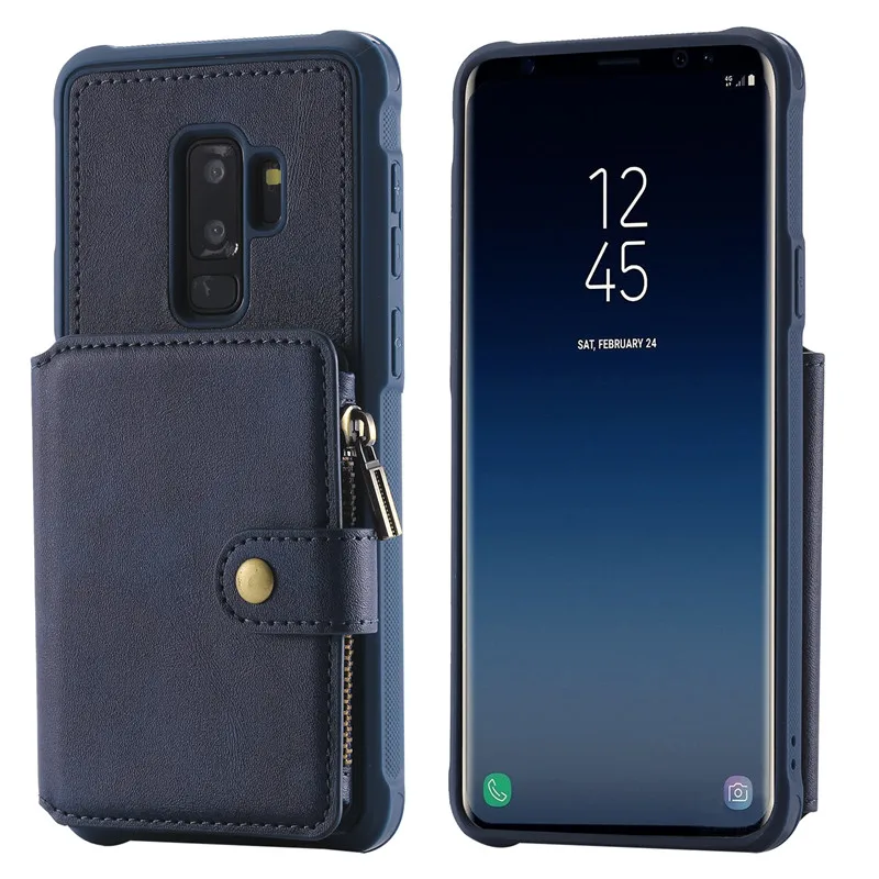 Haissky из искусственной кожи чехол для samsung S8 S9 Note 8 держатель для карт кошелек на молнии чехол для samsung S8 S9 Plus откидная крышка Coque Capa - Цвет: Blue