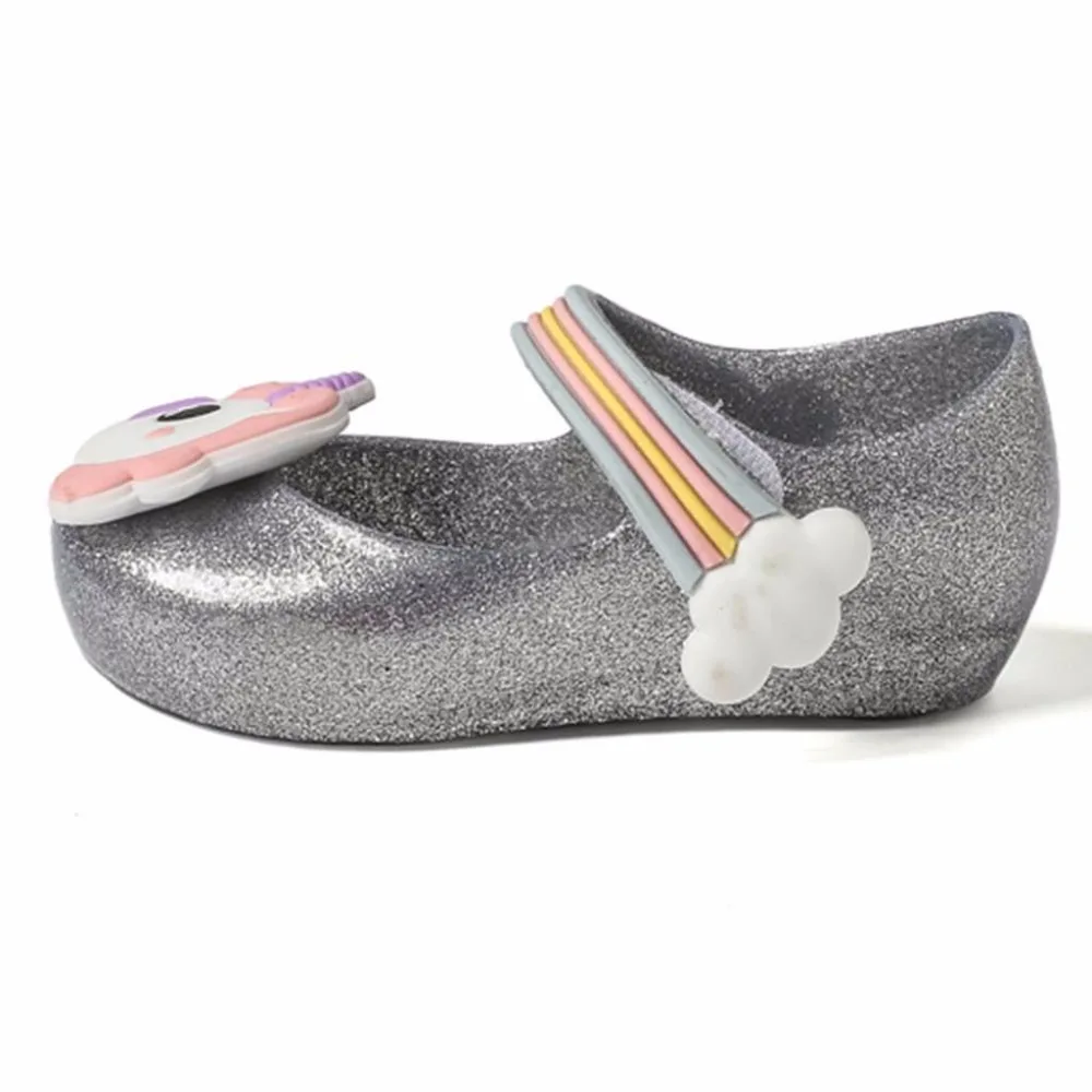 Mini Melissa/Новинка года; Летняя обувь в виде единорога для девочек; сандалии в стиле даргона; прозрачная обувь с открытым носком для девочек; нескользящие детские сандалии для малышей