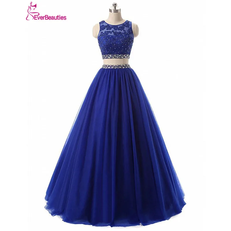 

Sexy Two Pieces Prom Dresses 2020 Tulle Beaded Ball Gown Evening Party Dresses Backless Vestidos De Graduacion Vestidos De Baile