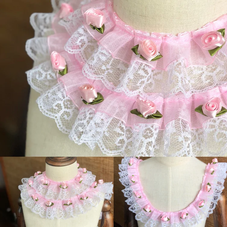 

1 Yard 3d Small Flowers Tulle Elastic Pleated Lace Fabric Princess Doll Clothes Skirts Collars Women Dubai Dress Decor P021