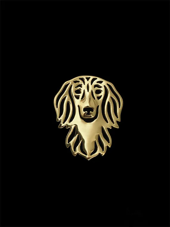 

Trendy personalized Long Haired Dachshund brooch plate silver fashion jewelry