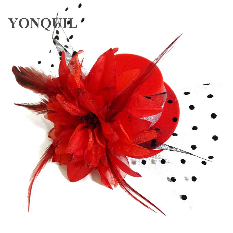 Women Girl Hair Clip Lace Feather Mini Top Hat Fascinators Fancy Party Dress Fabric Flower DIY Accessories 6 Colors FS81 | Свадьбы и