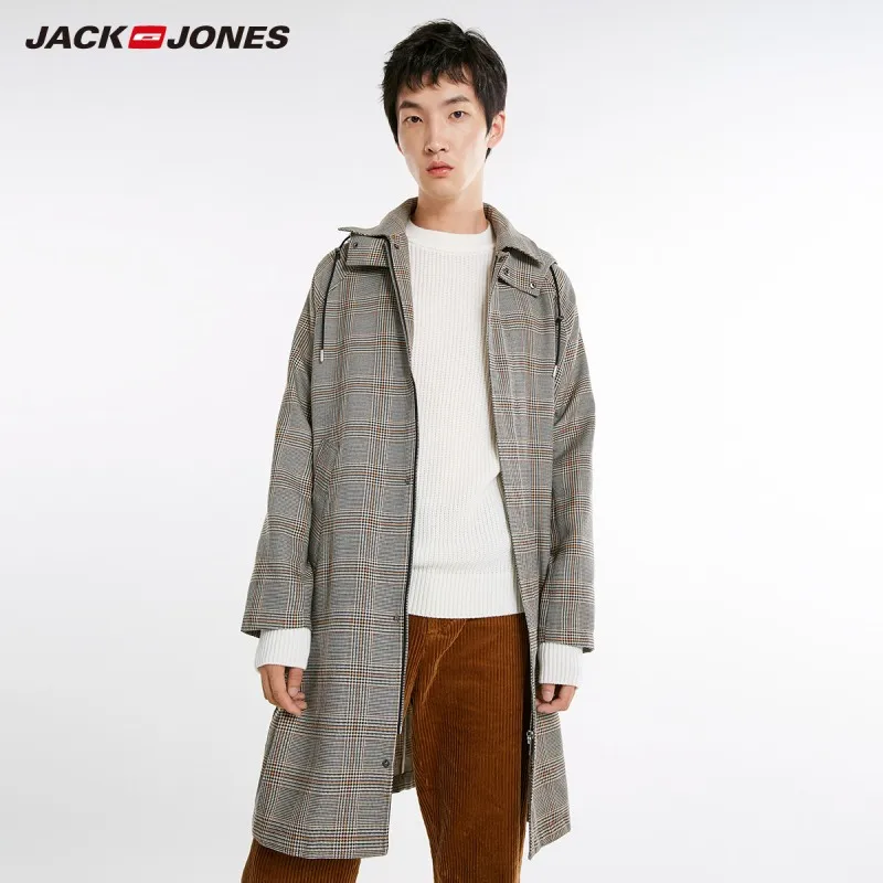 JackJones/осенний мужской модный Тренч в клетку Длинная Повседневная куртка 218321571 |