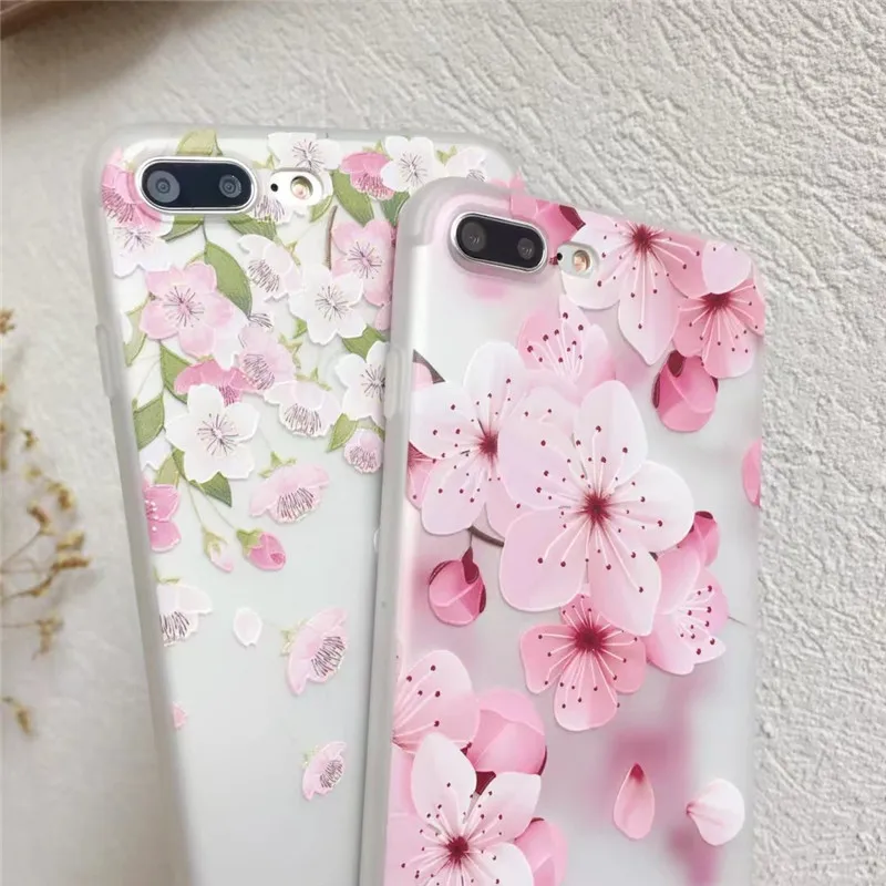 NFH 3D Cherry Blossoms Flower Phone Case sFor iPhone 5 5S 6s Soft TPU Cover for On 5s SE 6 7 8 Plus X |