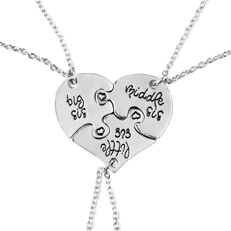 

Necklace Set For Sister Interlocking Jigsaw Puzzle Heart Necklace Friendship BFF Necklaces Best Friends Big Middle Little Sis