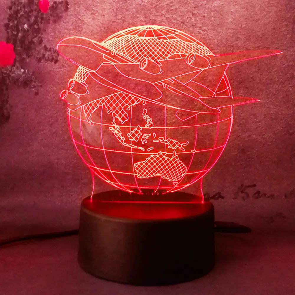 3D Lampara ночник лампа земной план самолет Глобус земля 7 цветов Изменение ребенок