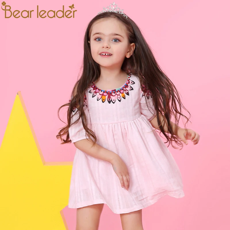 Bear leader/платье для девочек; коллекция года; осеннее стильное платье принцессы; одежда для детей с длинными рукавами и бантом в полоску; Дизайнерская одежда для девочек