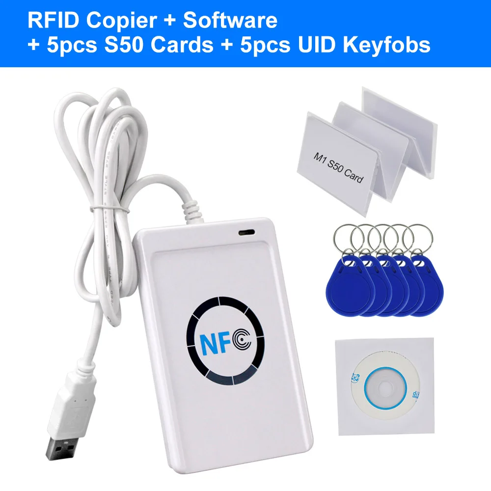 copier 5 card 5 key RFID считыватель карт писатель RFID Копир клон, Дубликатор свободного программного обеспечения USB S50 13,56 MHz M1 карты UID записываемые брелки NFC ACR122U - Цвет: copier 5 card 5 key