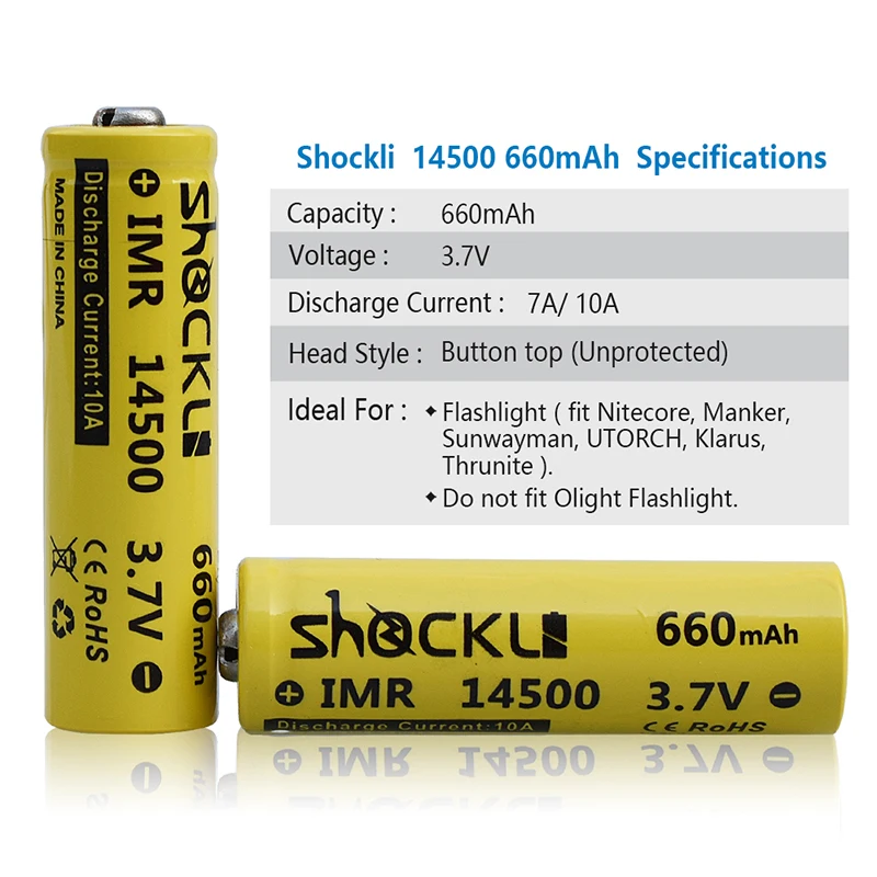 Shockli 14500 AA батарея 3 7 V 660mAh реальная емкость литий ионная аккумуляторная +