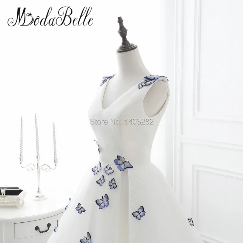 В наличии 2017 белые маскарадные платья Короткие Выпускные с вышивкой бабочки