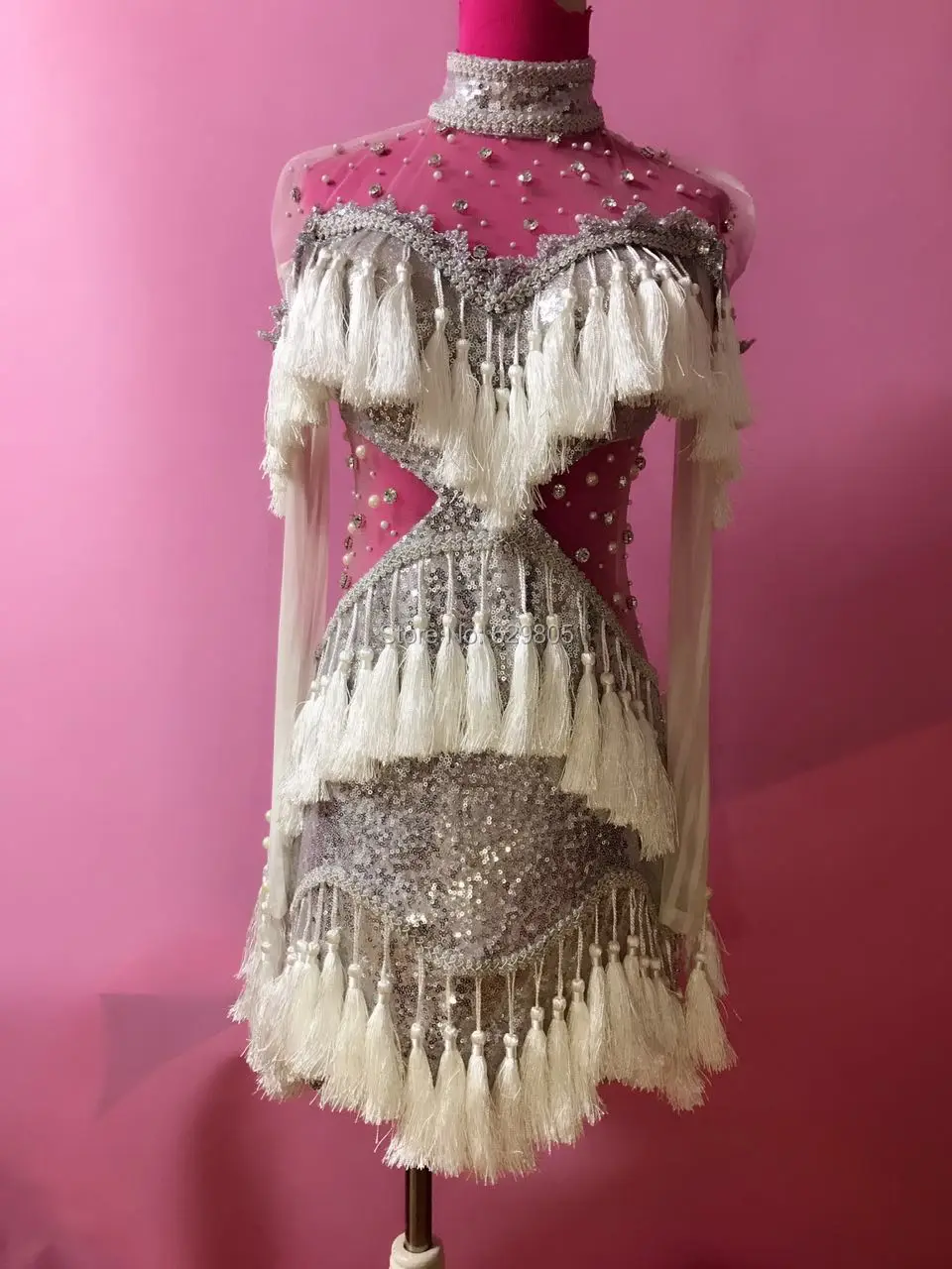 2017 модное серебряное платье с блестками и кисточками Сексуальная вечерняя
