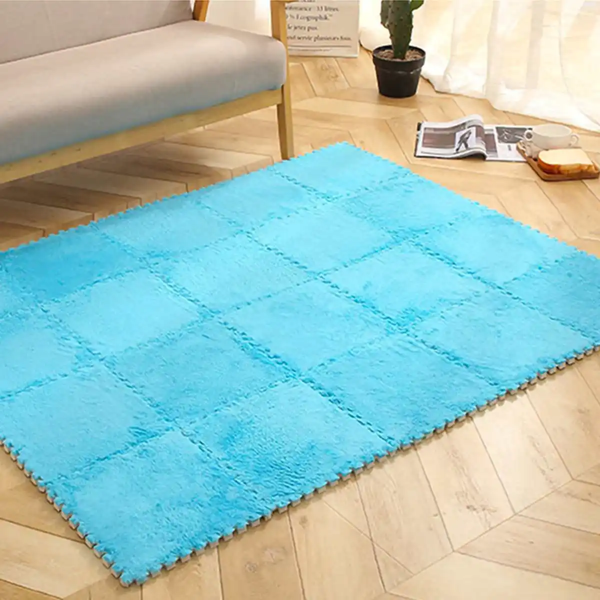 Blue 5Pcs/Set DIY Puzzle Magic Patchwork Jigsaw Splice Heads Living Room bedroom Children Kids Soft Carpet Floor Climbing Baby Mat - Цвет: Blue