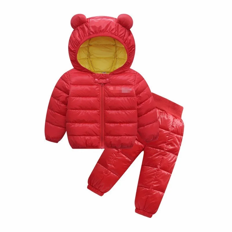 Down-Cotton Baby Children's Clothes Sets Winter Girls and Boys Hooded Jackets Coat-Pant Overalls Suit for Warm Kids Clothing | Детская