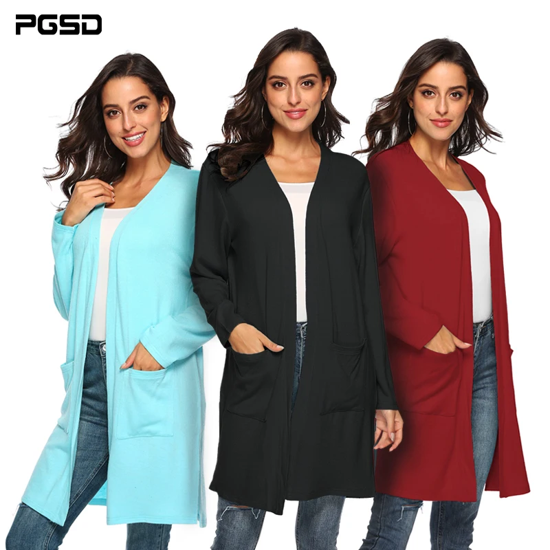 

PGSD Autumn winter Women sweater Pure color simplicity Big pocket Forking rabbit hair Long sleeves casual cardigan female XXL