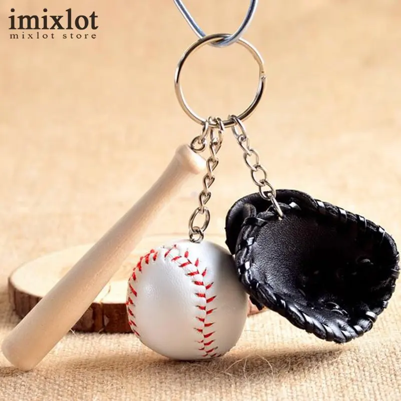 Imixlot 2pcs/lot Baseball Glove Wooden Bat Keychain Sports Car Key Chain Ring Gift For Man 4 Colors | Украшения и аксессуары