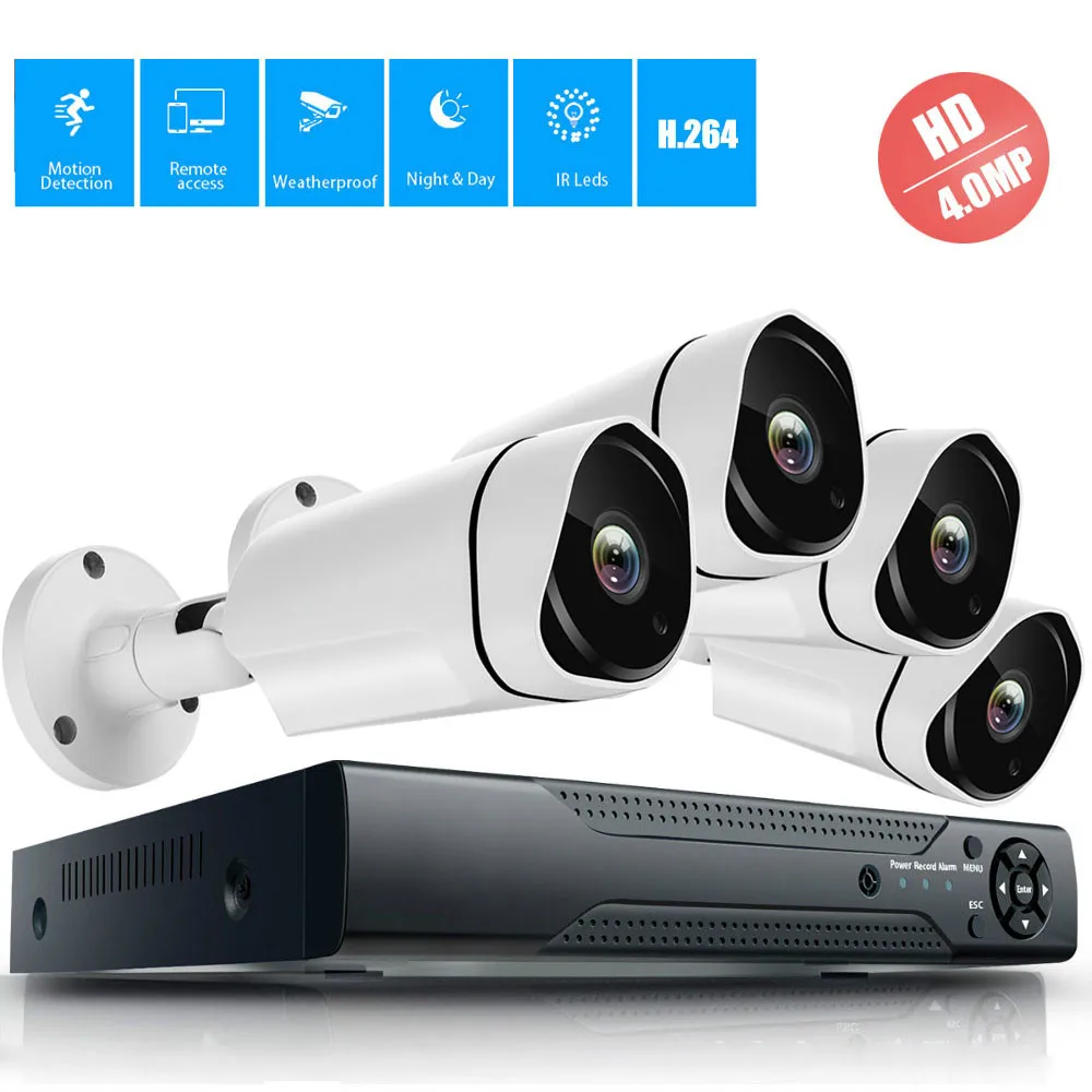 Белый 4MP DVR домашняя система, система камеры безопасности, 4MP Внутренняя/наружная Камера Безопасности s, обнаружение движения, смартфон и ПК Легкий Удаленный доступ - Цвет: Белый