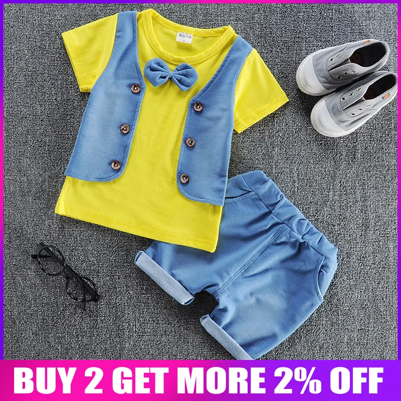 Комплект летней одежды для мальчиков детский Модный хлопковый костюм из 3
