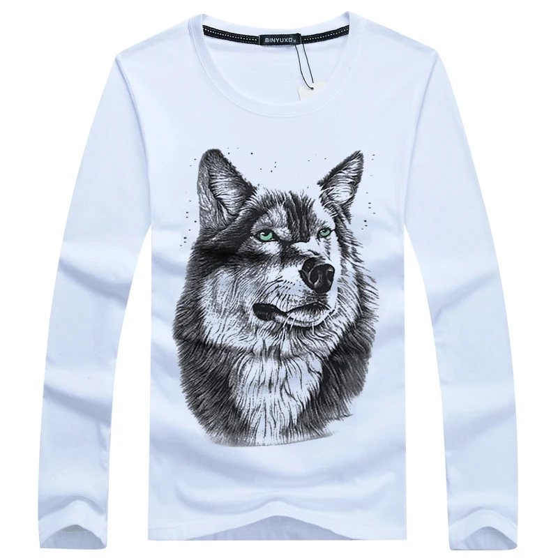 2017 Mens Fashion 3D Wolf Printed T Shirt Men Casual Long Sleeve T-shirt Autumn Spring For Plus Size S-5XL Hot Sale | Мужская одежда