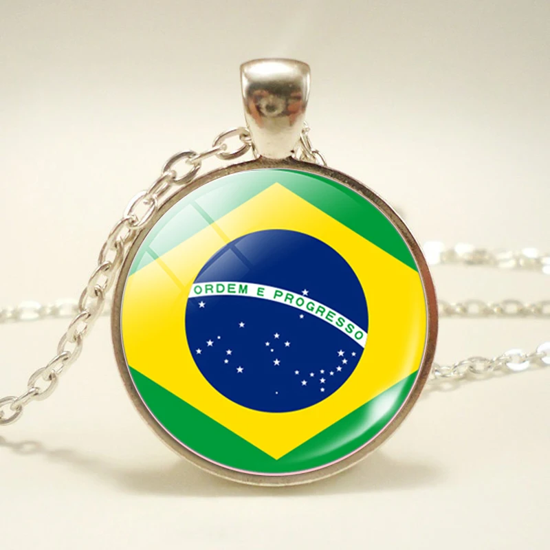 Fashion Necklace Flag USA UK Brazil Israel Australia Russia Spain Glamour Glass Convex Dome Punk Women Men Souvenir Gifts | Украшения и