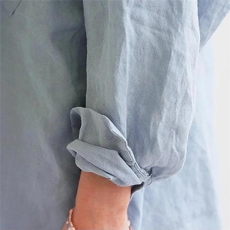 

Womens Lady Cotton Linen Shirt Loose Casual Boyfriend Style Blouse Batwing Long Sleeve Long Shirts Tops Streetwear 903-A109