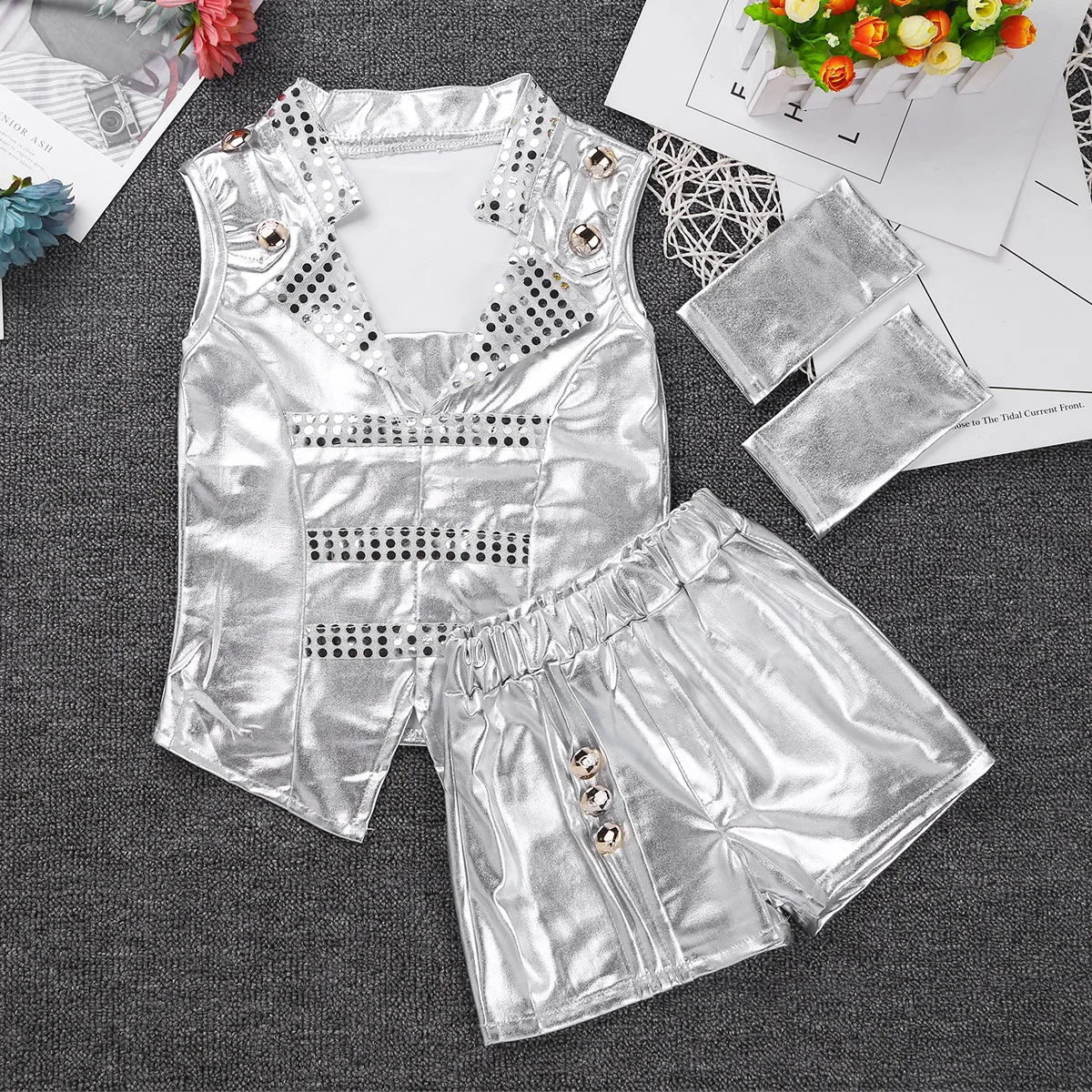 TiaoBug/Детский костюм унисекс для выступлений на сцене джаз танец хип хоп блестящий