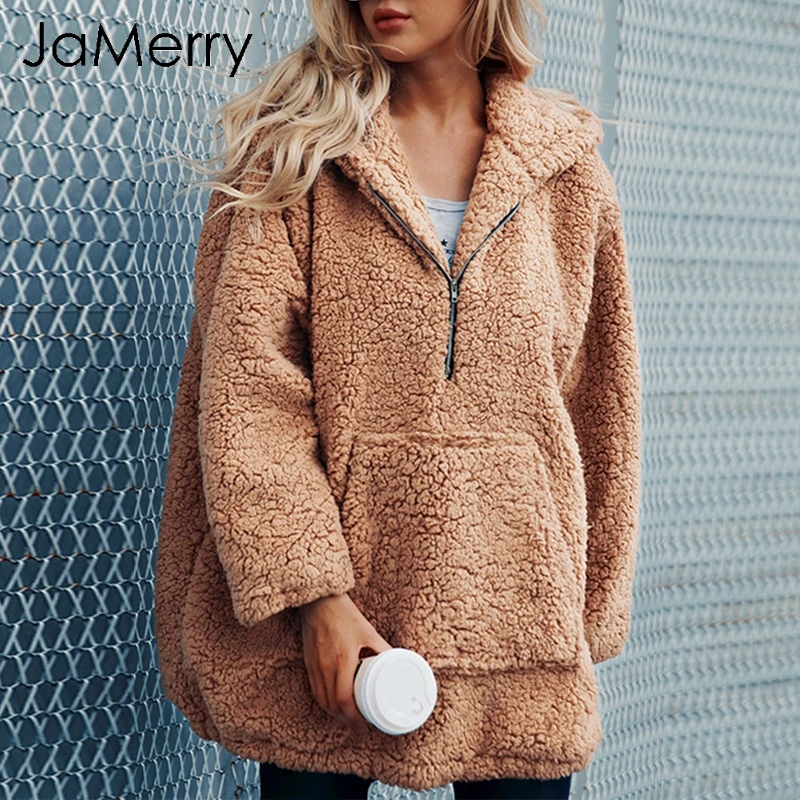 JaMerry искусственная овечья шерсть Толстая Женская куртка пальто плюс размер