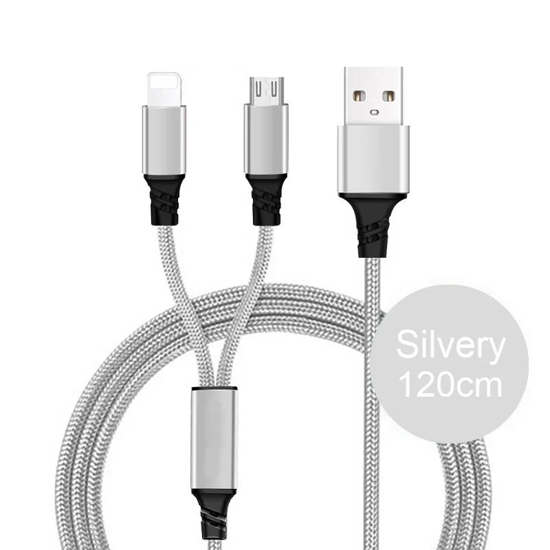 3 в 1 USB кабель для iPhone XS Max XR X 8 7 зарядное устройство Micro USB кабель 2 в 1 кабель для мобильного телефона usb type-c - Цвет: White 2in1 1.2m