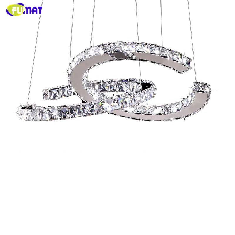 

FUMAT Modern Chrome Pendant Lamp Crystals Diamond Ring LED Lamp Stainless Steel Hanging Light Adjustable Cristal LED Lustre