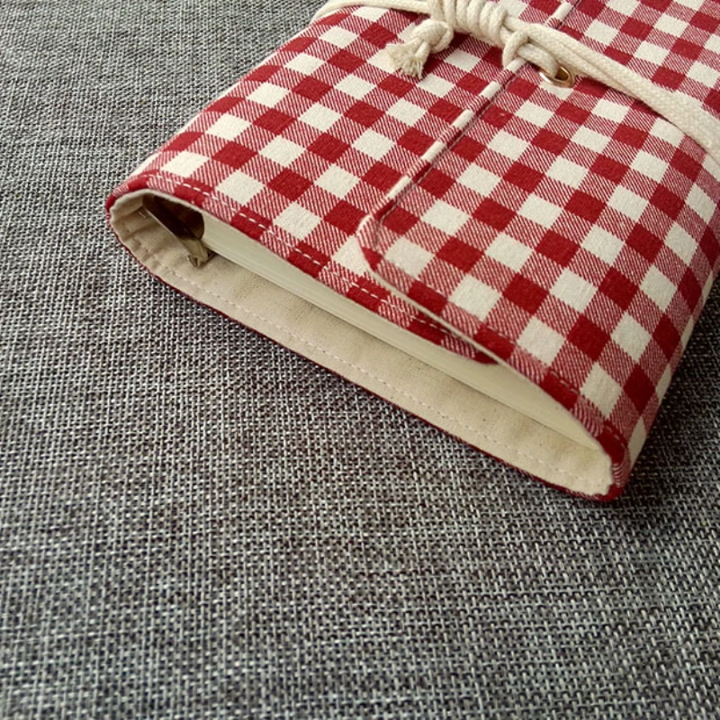 Canvas Red Grid Cover A5/A6 Vintage Traveler Loose Leaf Notebook Diary Journal Gift Sketchbook Personalized Ofice School Supply |