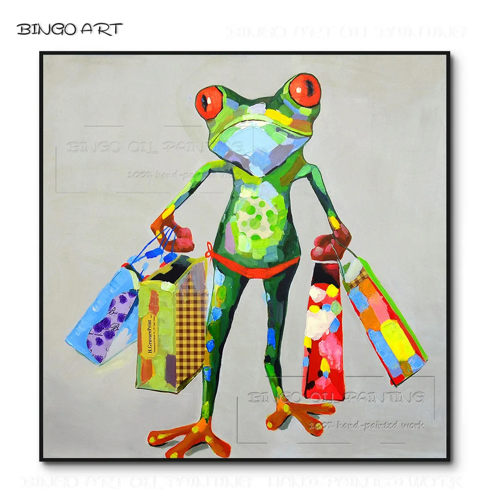 Модный Дизайн Ручная роспись забавное животное шоппинг лягушка масляная