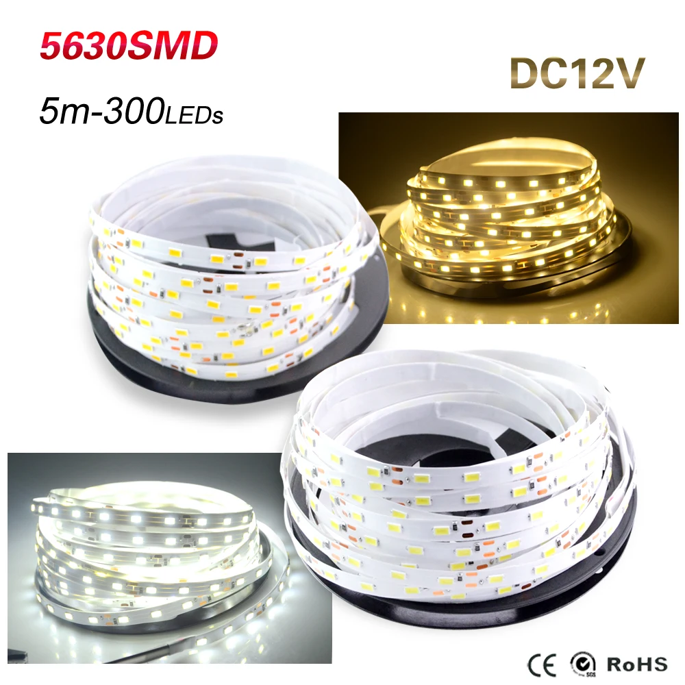 Светодиодная лента 5630 RGB водонепроницаемая 5 м 300 светодиодов 12 в пост. Тока гибкий