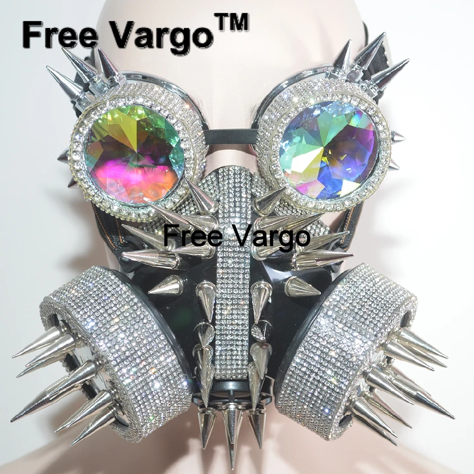 

Streampunk Holographic Rhinestone Goggles Burning Man Rivet Mask Halloween Rave Stage Costumes Cosplay Festival Clothes Outfit