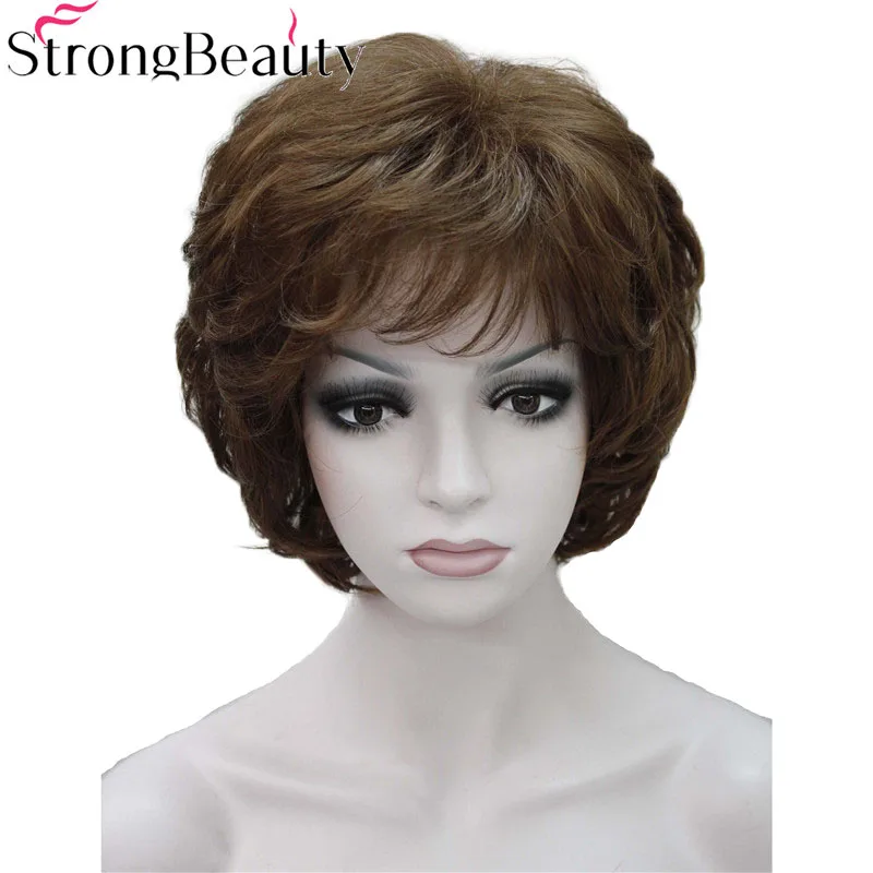 Strong Beauty Ladies Wigs Short Wavy Golden Blonde Hair For Women Synthetic Capless Wig 16 Colors