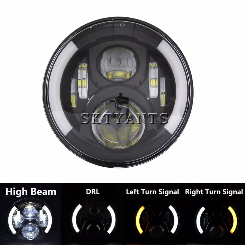 7 Inch Led Motorcycle Headlight Halo Angel Eye DRL Yellow Turn Signal Lights H4 H13 For Softail Dyna Sportster