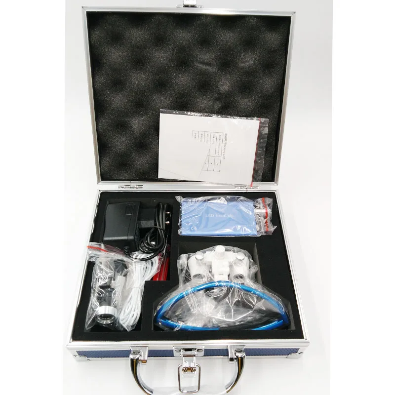 2.5X 3.5X magnifying glasses dental and surgical loupes with head light packed in aluminium box