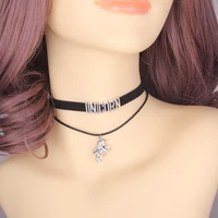little minglou fashion unicorn choker necklace charm pendant velvet handmade collar jewelry choker for women collares mujer